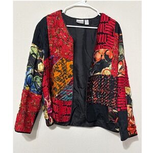 Chico's 100% Silk Patchwork Jacket/Open Cardigan Size 2/US L Boho Wearable Art